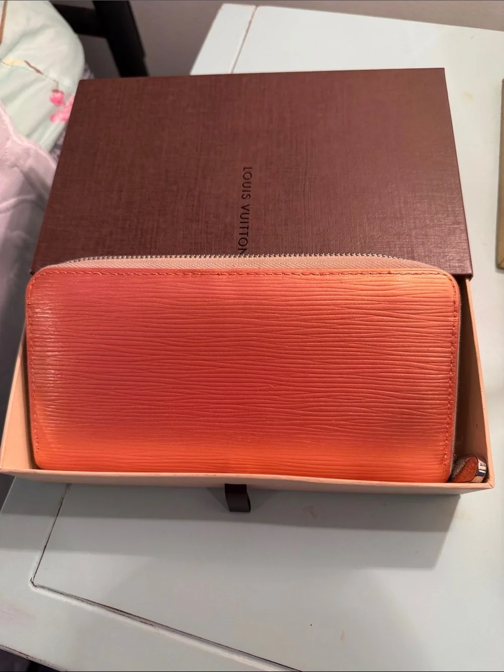 Louis Vuitton Orange Gradient Epi Zip Wallet in box and with LV Dusty